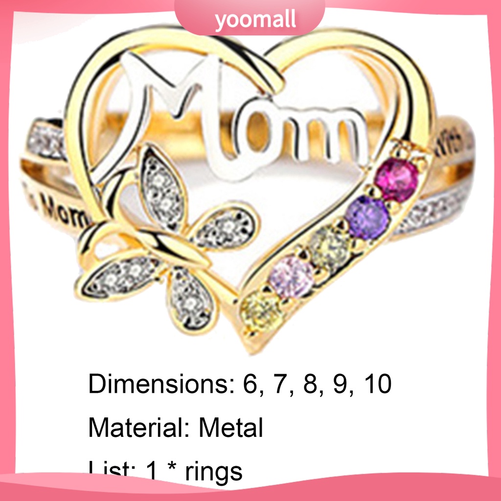Nhẫn Kim Loại Hình Trái Tim Đính Đá Cho Ngày Của Mẹ