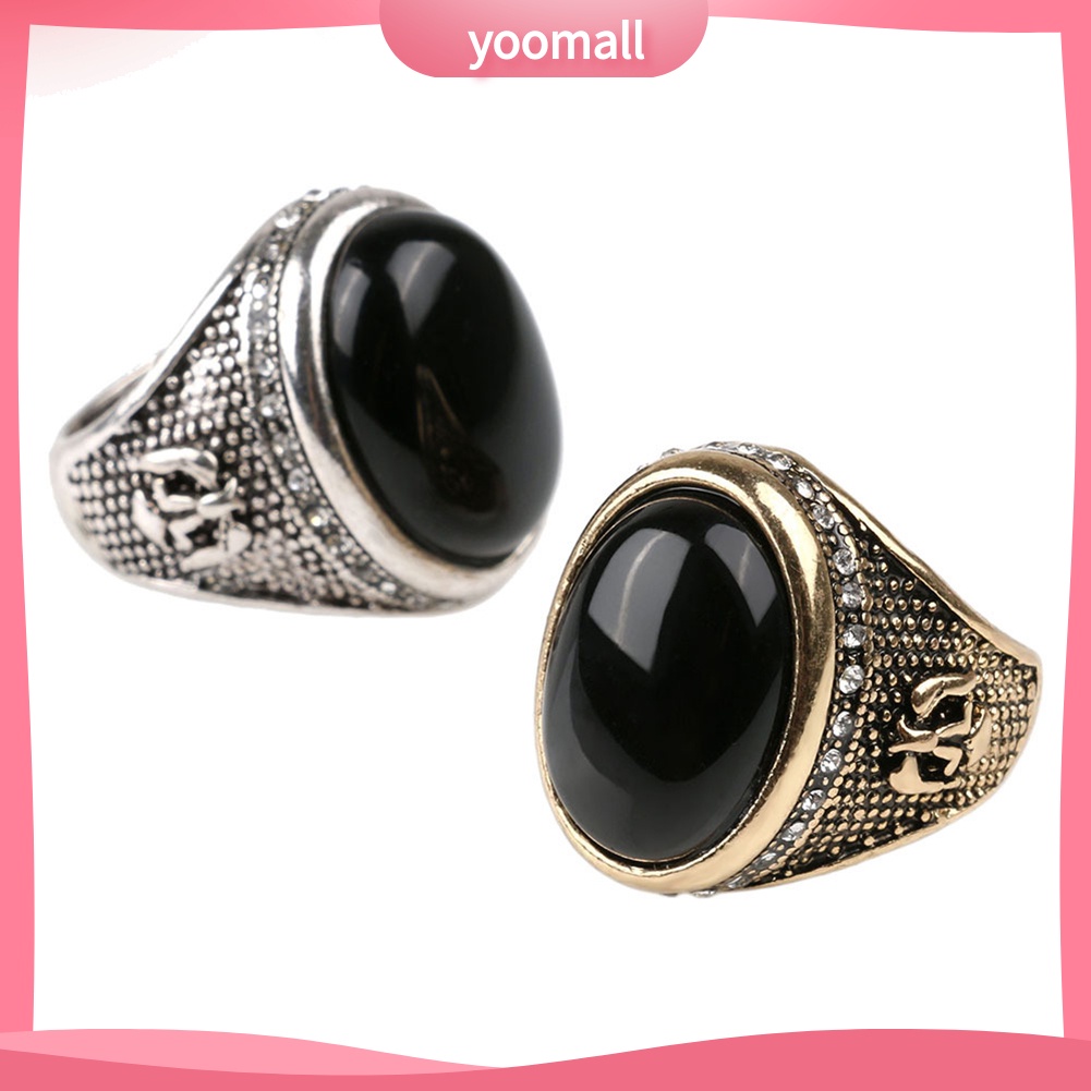 Nhẫn Nam Đính Đá Đen Phong Cách Vintage Cá Tính