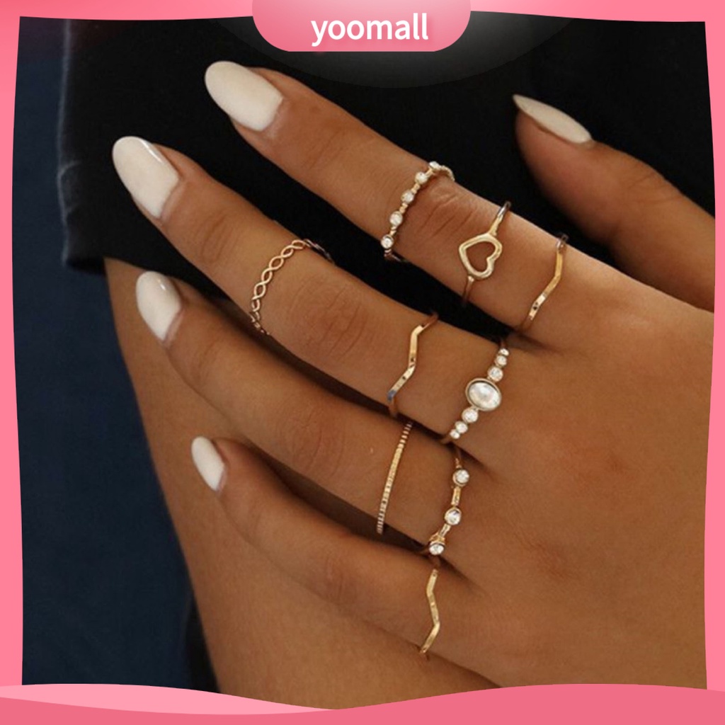 Bộ 9 Nhẫn Đeo Tay Thiết Kế Đơn Giản Sáng Tạo Phong Cách Vintage