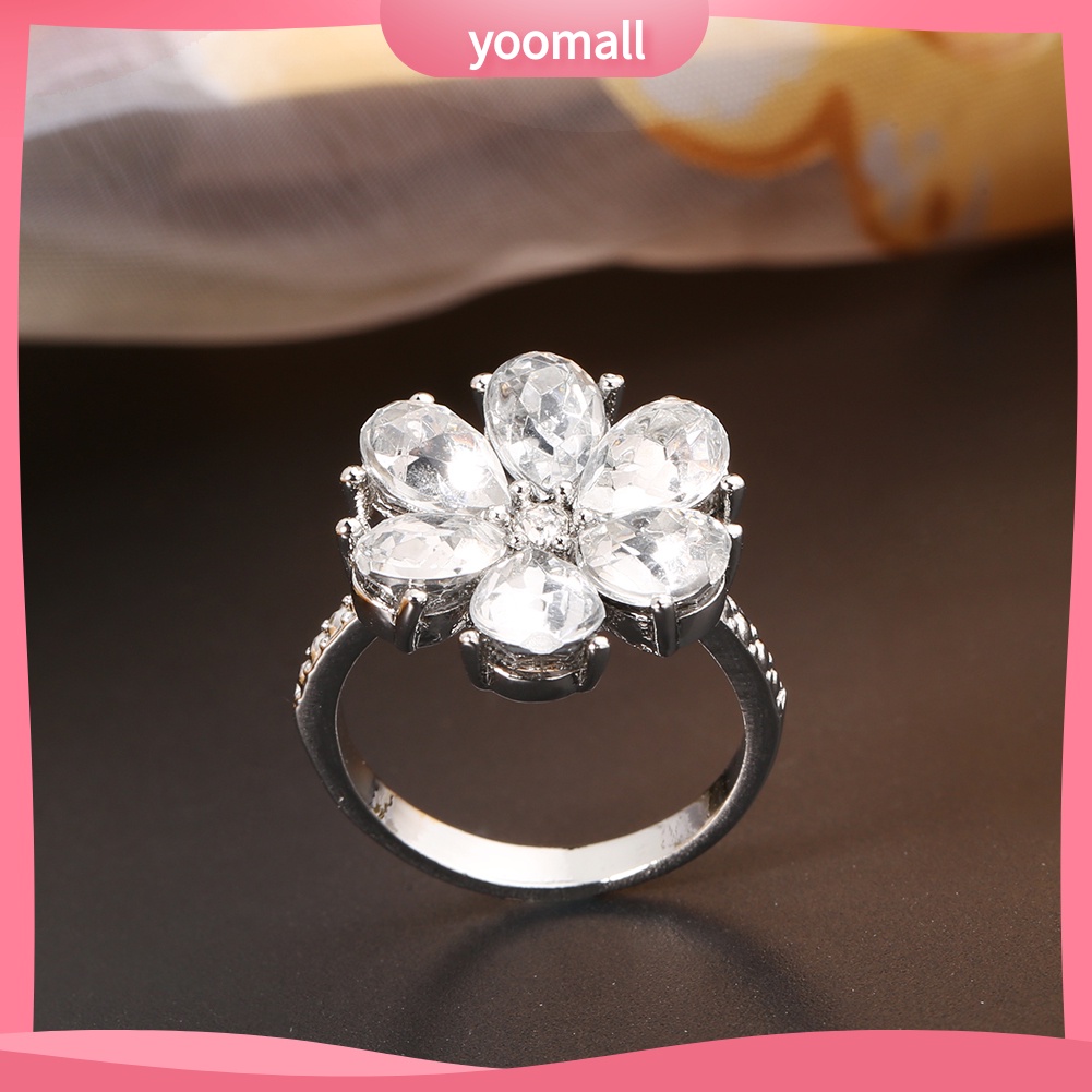 Nhẫn Đính Hôn Mặt Hoa Đính Đá Zircon Thời Trang Dành Cho Nữ