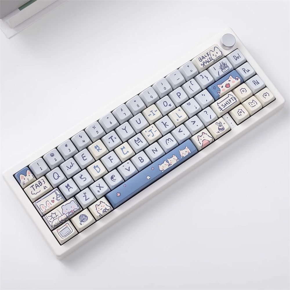 Blue Meow Meow keycaps PBT five-sided heat Sublimation MDA Profile For MX Switch Fit 61/64/68/87/96/104/108 Keyboard MDA Keycaps