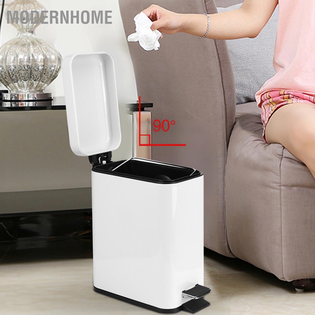 ModernHome Gia Đình Phòng Tắm Nhà Bếp Thép Không Gỉ Tắt Tiếng Đạp Rác Thùng Trắng 5L
