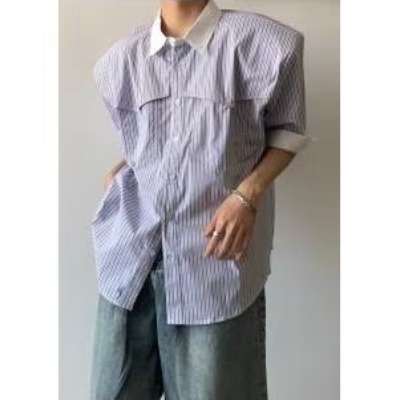 Áo Sơ Mi Tay Lửng Dáng Rộng Họa Tiết Kẻ Sọc Màu Sắc Tương Phản Thời Trang Mùa Hè