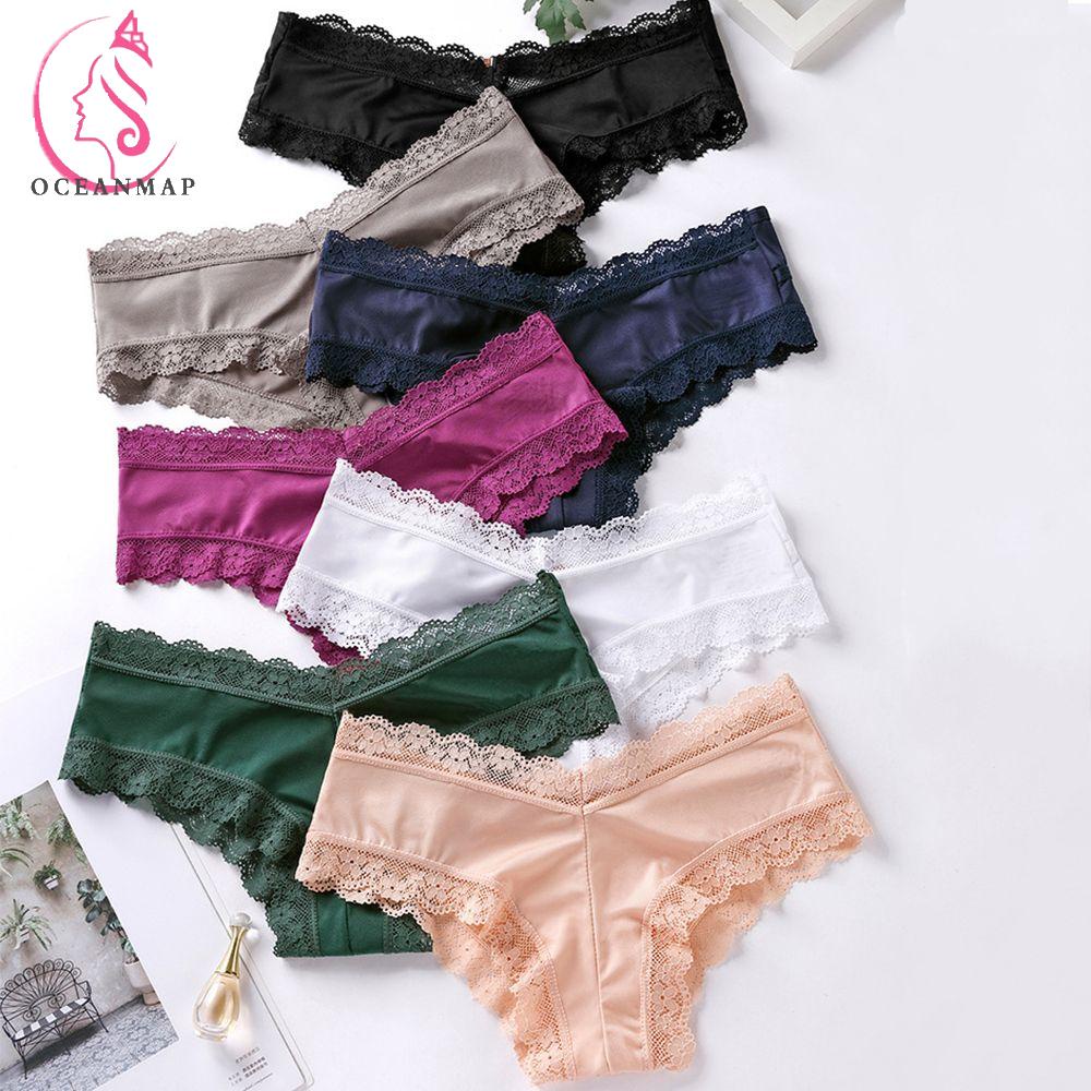 OCEANMAP Quần Lót Lụa Lạnh Thoáng Khí Lưng Thấp Thiết Kế Khoét Rỗng Thời Trang Quyến Rũ Cho