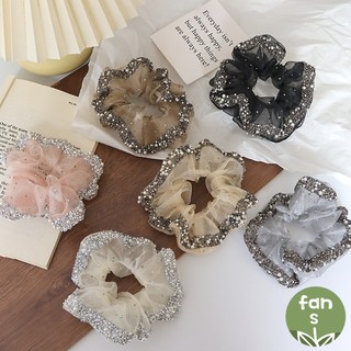 Dây buộc tóc đuôi ngựa bằng da đàn hồi cao cấp đính đá organza sang trọng