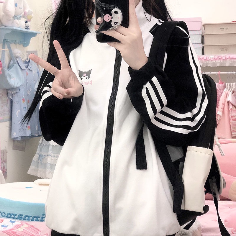 Áo Khoác Bóng Chày Phối Khóa Kéo Kiểu Nhật Bản Dễ Thương Thời Trang Xuân Thu Cho Nữ