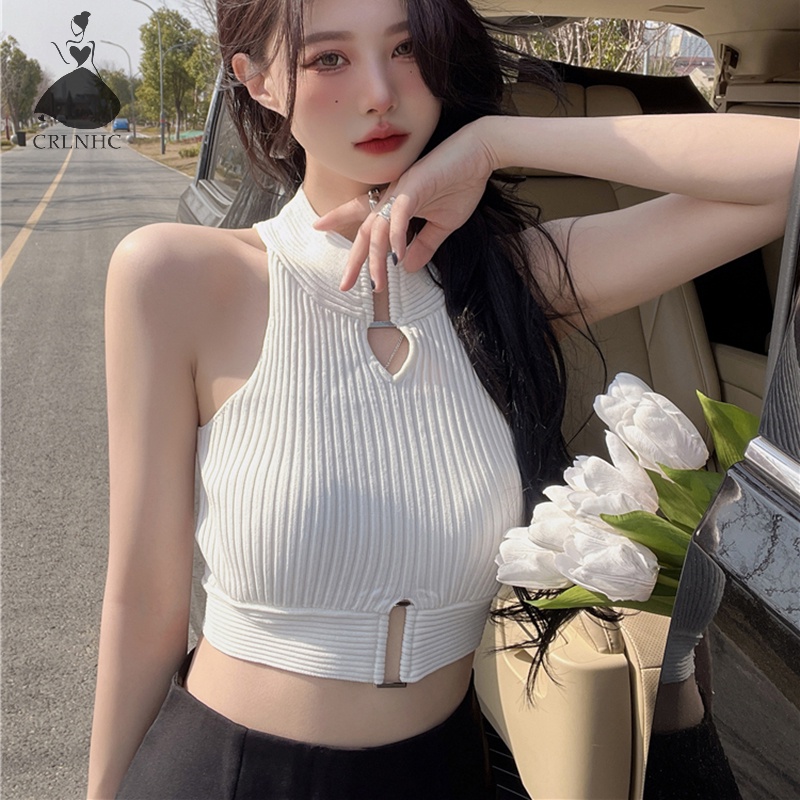 Áo Dệt Kim Sát Nách Khoét Lỗ Phong Cách Vintage Gợi Cảm Cho Nữ