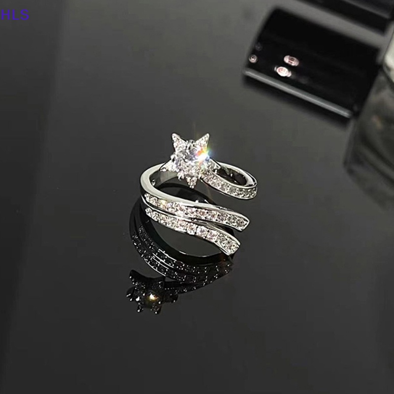 [HLS] Nhẫn Hở Đính Đá Zircon Hình Ngôi Sao Lấp Lánh Có Thể Điều Chỉnh Thời Trang Làm Quà Tặng Tình Yêu Cho