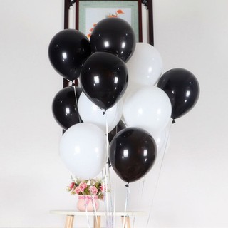Set 10 bong bóng cao su 10 inch màu trắng đen trang trí tiệc