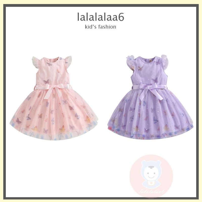 Đầm Chữ A Tay Cánh Bướm Phối Lưới Kèm Thắt Lưng Xinh Xắn Cho Bé Gái LAA6