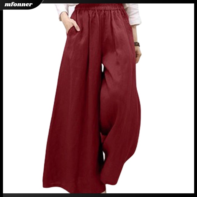 Quần Cotton Lanh Ống Rộng Màu Sắc Đơn Giản Thời Trang Mùa Hè Cho Nữ