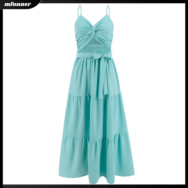 Đầm Dài Không Tay Cổ Chữ V Hở Lưng Màu Sắc Đơn Giản Thanh Lịch Dành Cho Nữ