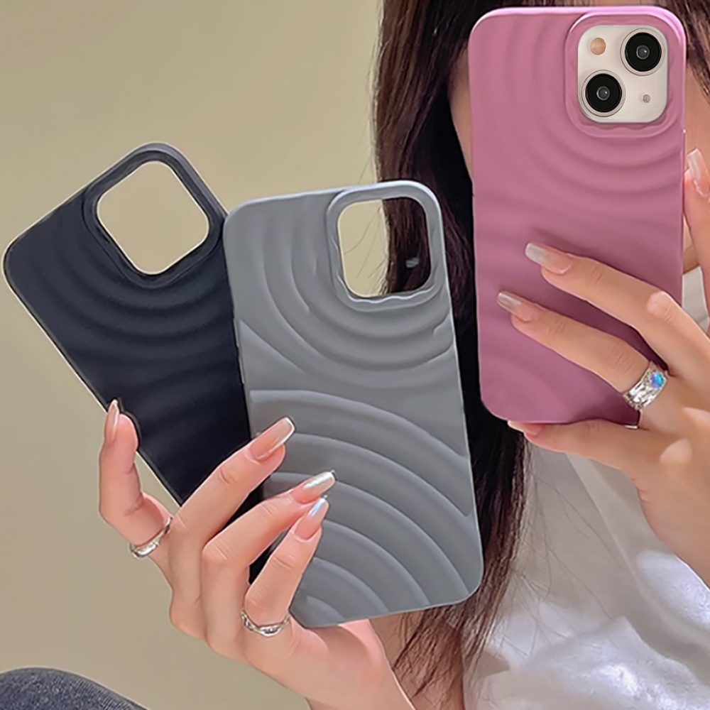 Ốp Điện Thoại TPU Mềm Chống Sốc Màu Trơn Họa Tiết Gợn Sóng 3D Cho IPhone 14 13 12 11 Pro Max X XR