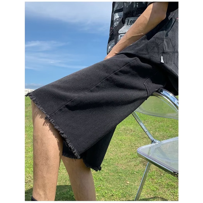 Quần Short Denim Ống Rộng Phong Cách Đường Phố Thời Trang Mùa Hè Cho Nam