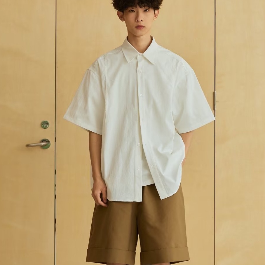 O Sơ Mi Nam Cơ Bản Phong Cách Hàn Quốc, Màu Sắc Đơn Giản, Chất Liệu Cotton Kiểu Dáng Rộng Rãi, Thích Hợp Cho Các Hoạt Động Giải Trí Và Thời Trang Cặp Đôi