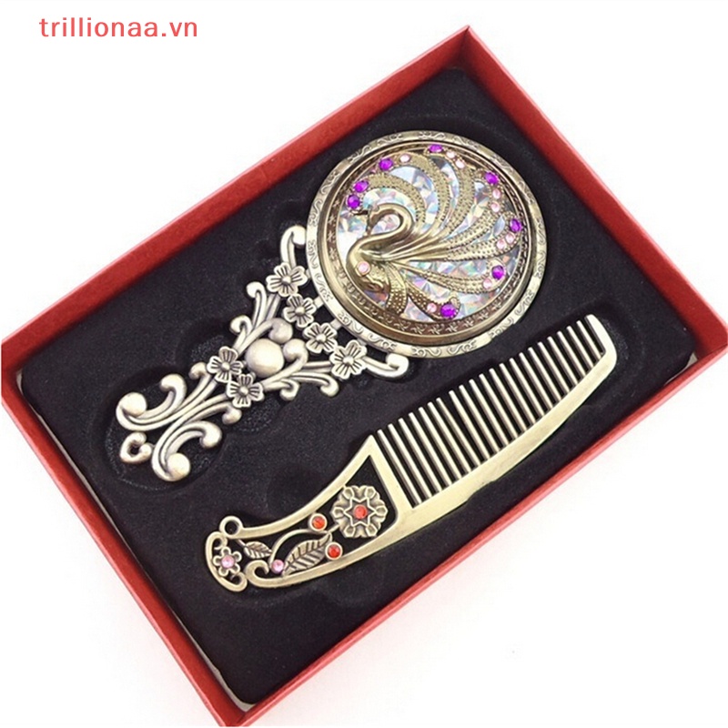 Bộ 2 Lược Có Gương Cầm Tay Bằng Đồng Thiết Kế Rỗng