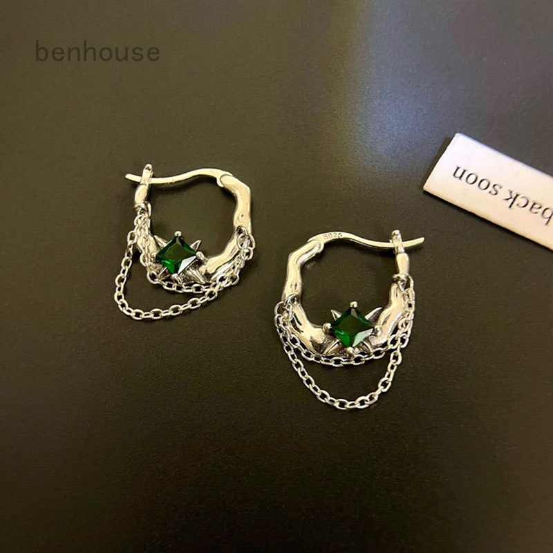 Đôi Bông Tai Dáng Dài Đính Đá Ngọc Lục Bảo Thời Trang Cho Nữ