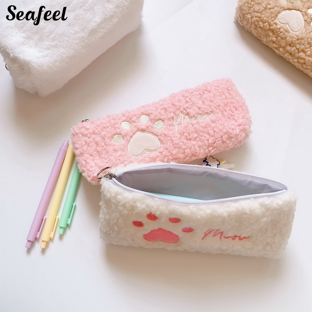 Túi Đựng Bút Chì Thêu Hình Bàn Chân Mèo Dễ Thương