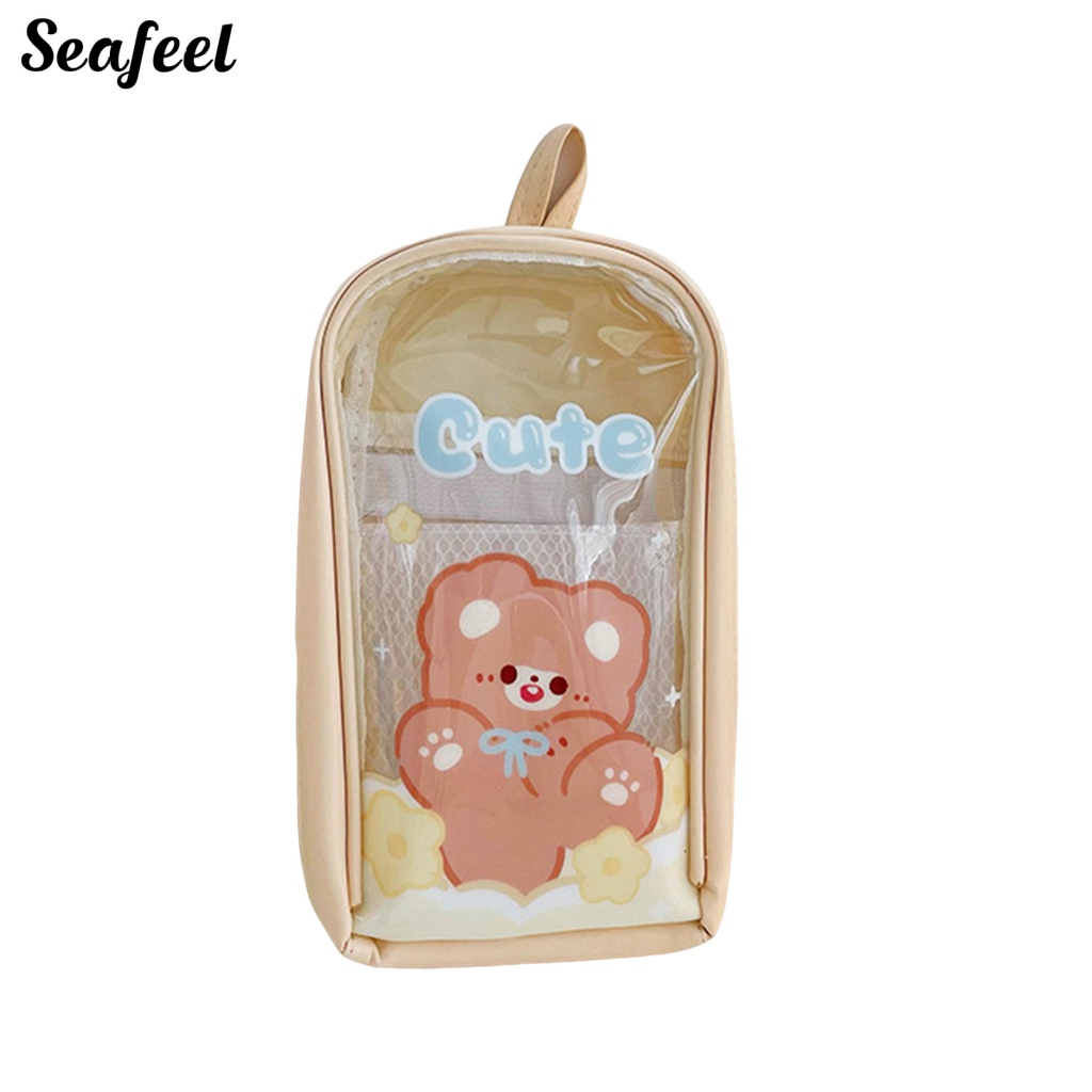 Túi Đựng Thước Kẻ Trong Suốt Chống Nước In Họa Tiết Thỏ / Gấu Có Dây Đeo