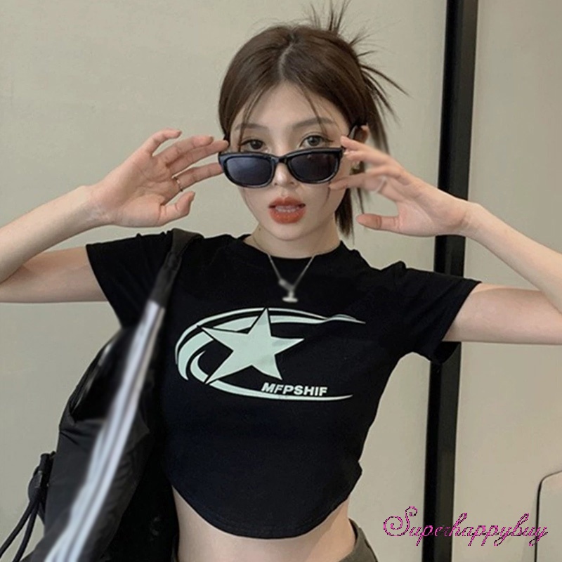 Áo Thun Ngắn Tay Cổ Tròn In Họa Tiết Bướm Và Chữ Thời Trang Mùa Hè Cho Nữ