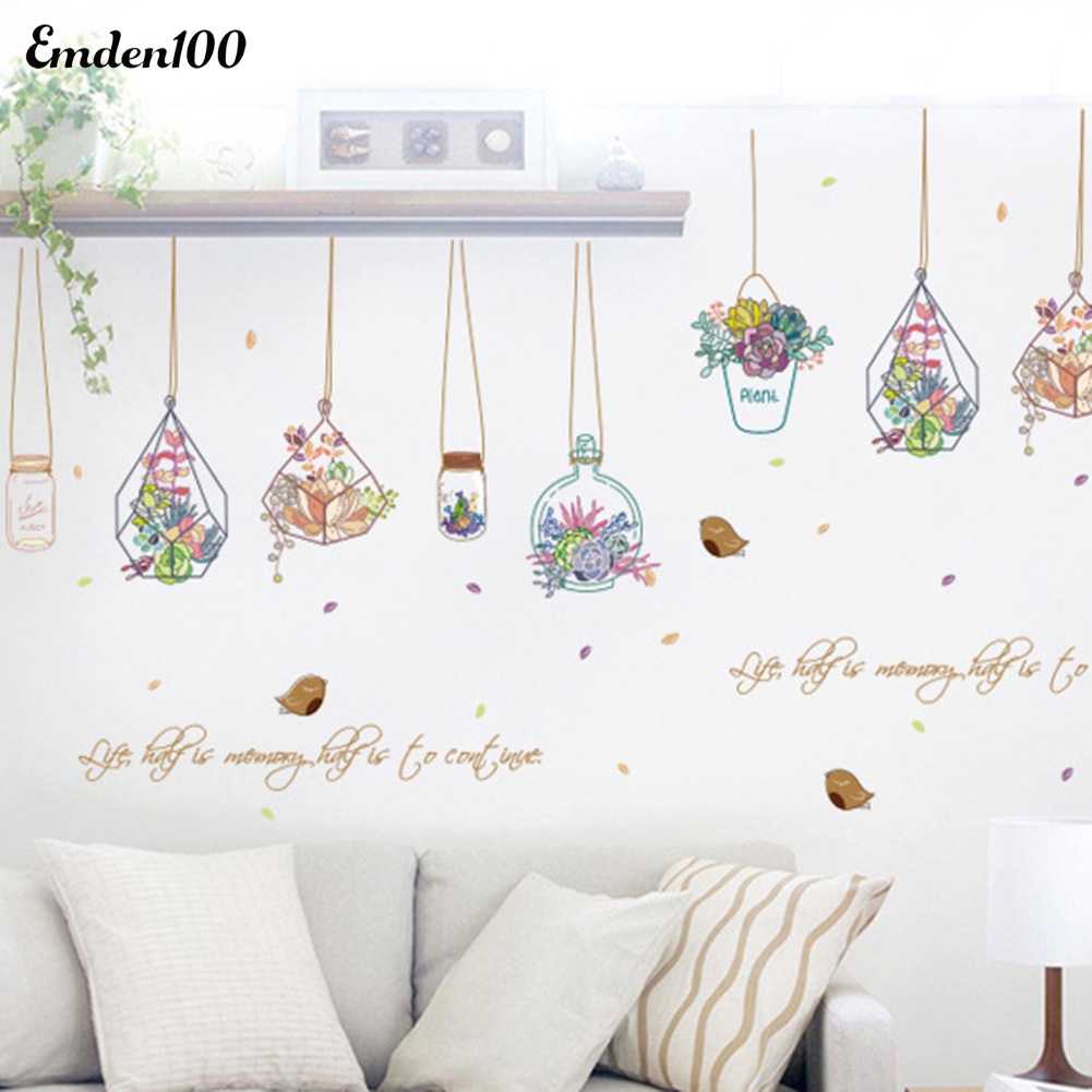 Miếng Dán Tường Trang Trí Hình Chậu Hoa Hoạt Hình Đáng Yêu