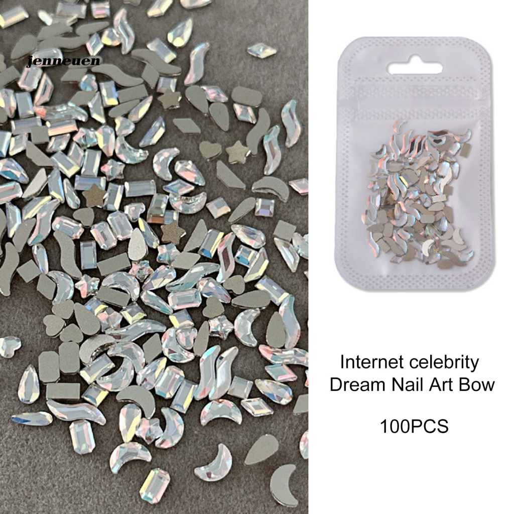 Túi 100 Hạt Cườm Đá Nhiều Hình Dạng Trang Trí Móng Tay Lưng