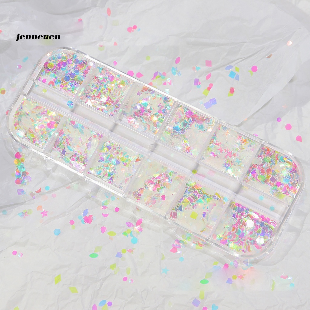 1 Hộp 12 Ngăn Đựng Hạt Tròn / Vuông Đa Năng Trang Trí Móng Tay Cho Bạn Gái