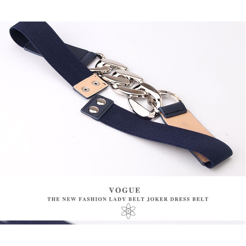 Thắt lưng đai váy vải co giãn phối mặt dây xích bản to phong cách Hàn Quốc