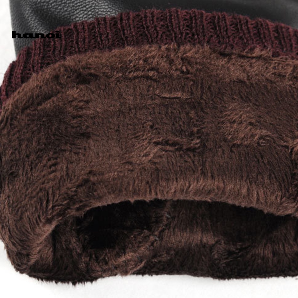 1 Đôi Găng Tay Da Giả Lót Lông Cừu Giữ Ấm Chống Gió Có Thể Chạm Màn Hình Cảm Ứng