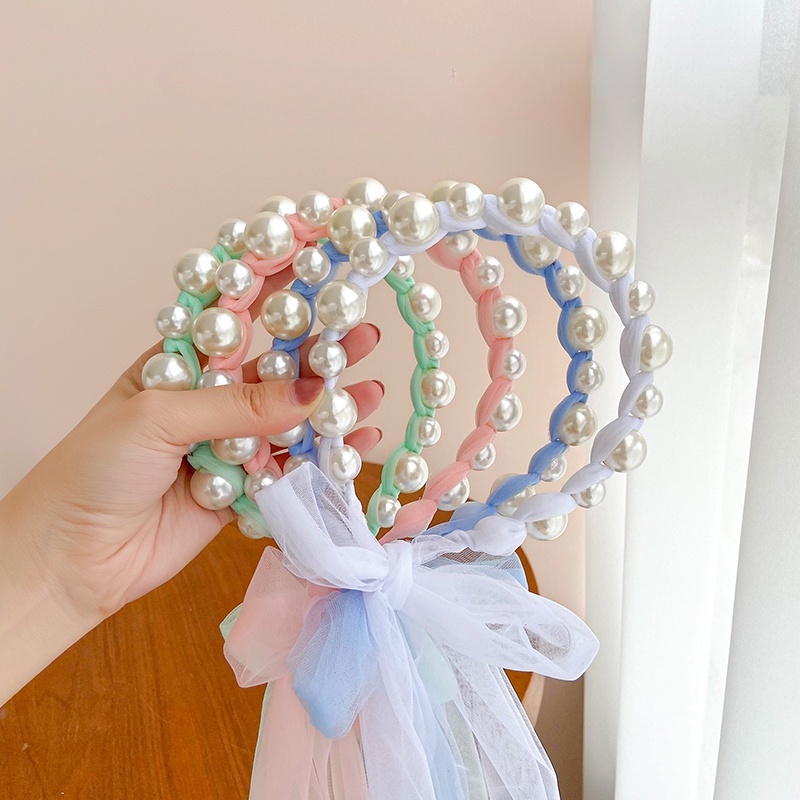 Kẹp Tóc Nơ Đính Ngọc Trai Phong Cách Công Chúa Dễ Thương Cho Bé Gái