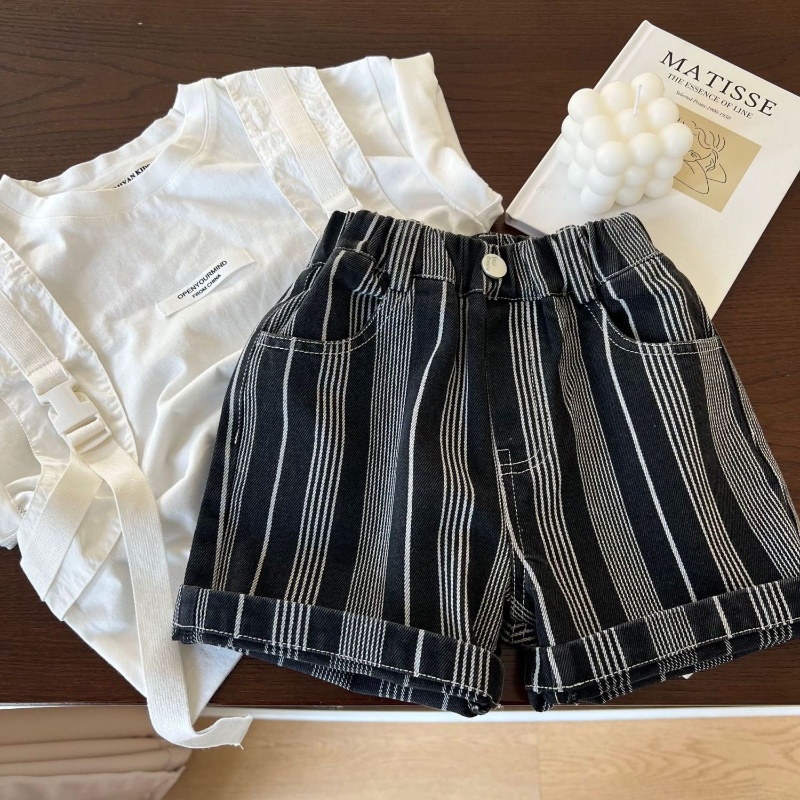Quần Short Denim Họa Tiết Kẻ Sọc Thời Trang Mùa Hè Cho Bé