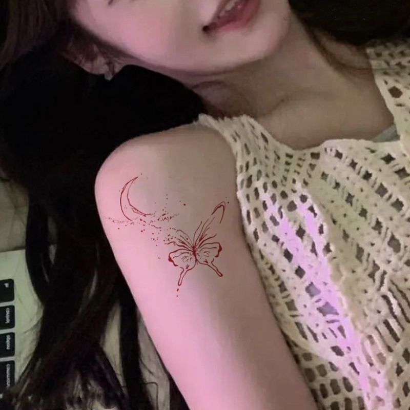 Hình Xăm Dán Tạm Thời Họa Tiết Bướm Và Mặt Trăng Chống Thấm Nước Bền Màu Đến 7 Ngày