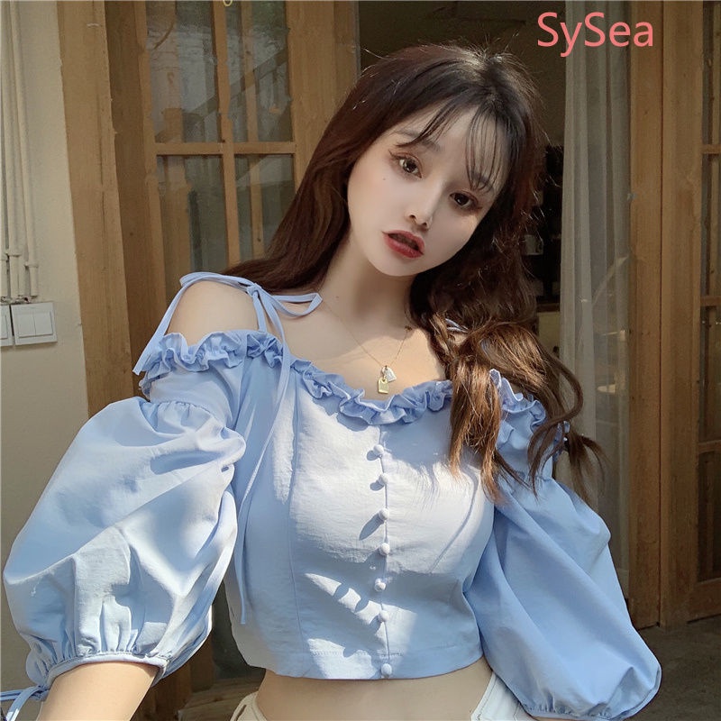 Áo Kiểu Trễ Vai Đính Nơ Thời Trang Mùa Hè Cho Nữ