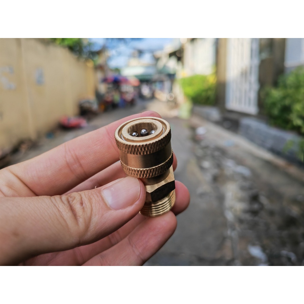 Khớp Nối Nhanh Cái 1/4 Ren Ngoài 22mm Cốt 15 Cho S.úng rửa xe ren trong 22mm
