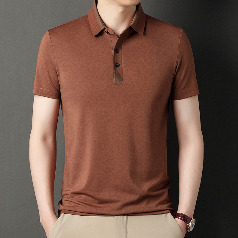 Áo Thun POLO Tay Ngắn Dáng Rộng Vải Lụa Lạnh Mỏng Thoáng Khí Thời Trang Cho Nam