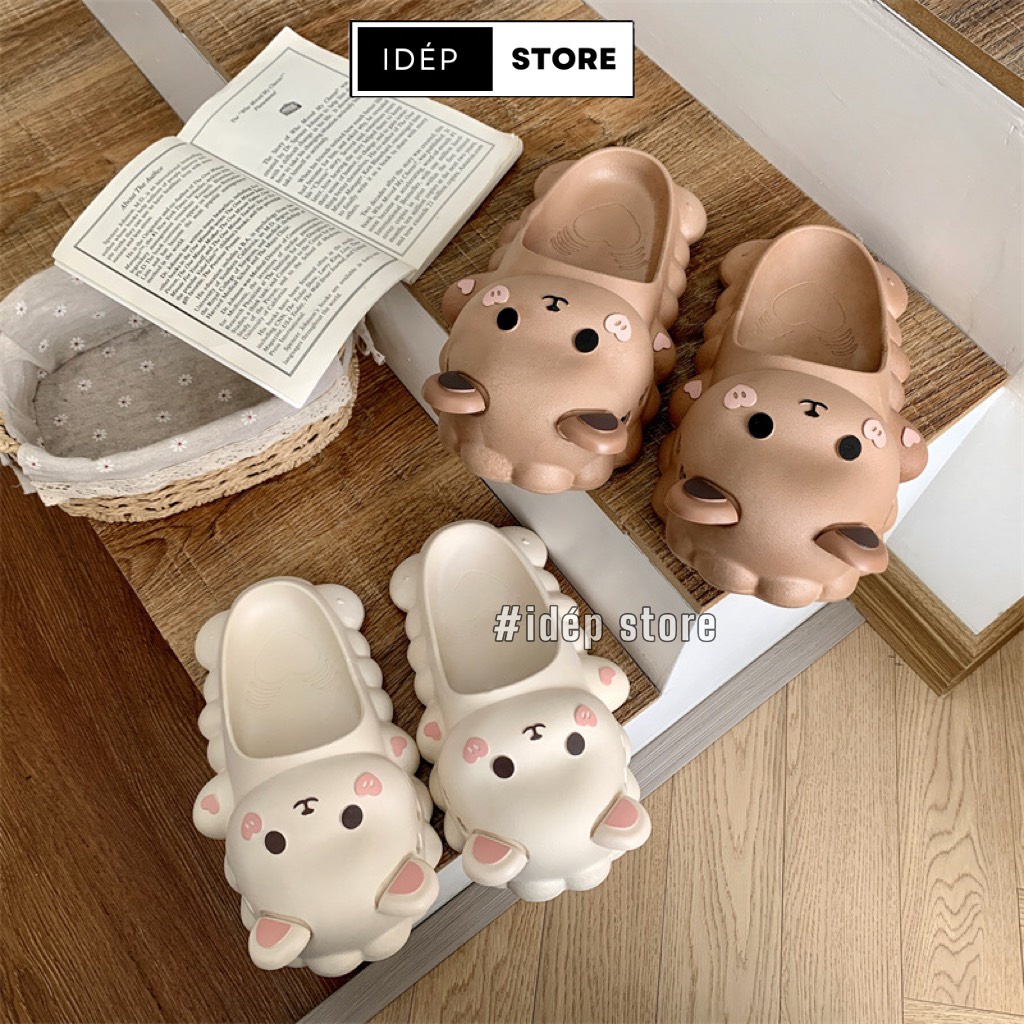 Dép Bông Gấu Tim Cute, Sục Bít Mũi Hoạt Hình Cao Su Êm Chân Chống Trượt Đi Mưa, Trong Nhà- iDÉP SL059