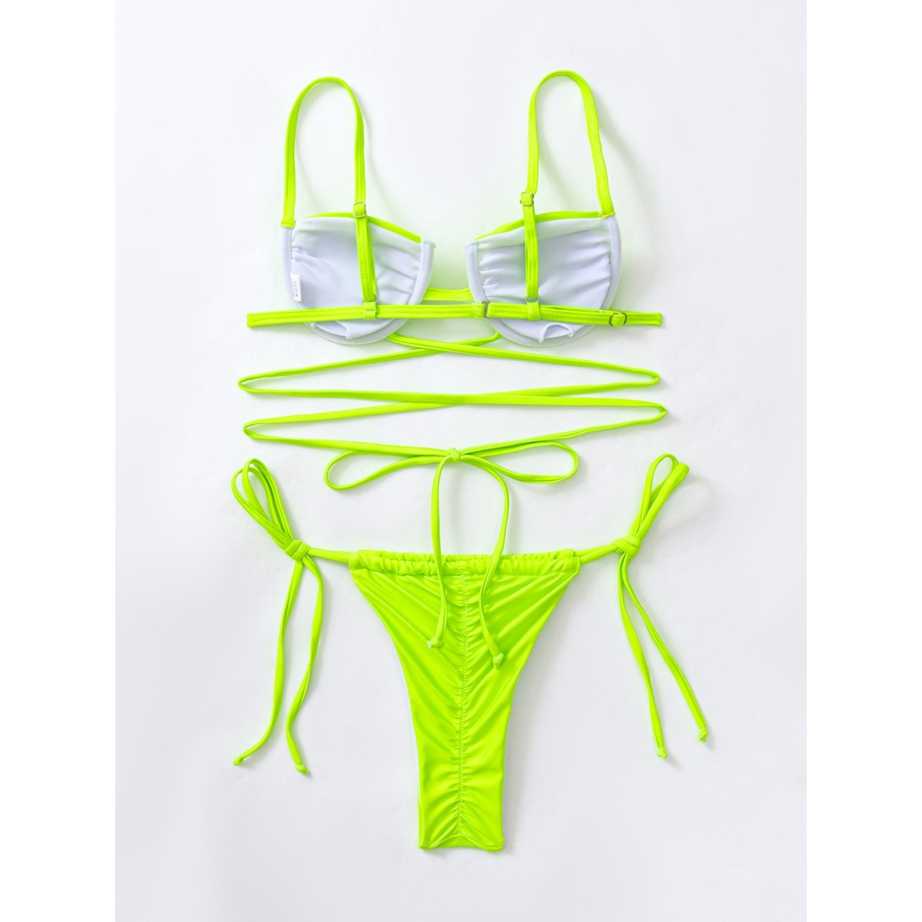 Bộ Bikini Có Đệm Nâng Ngực Màu Vàng Neon AL36