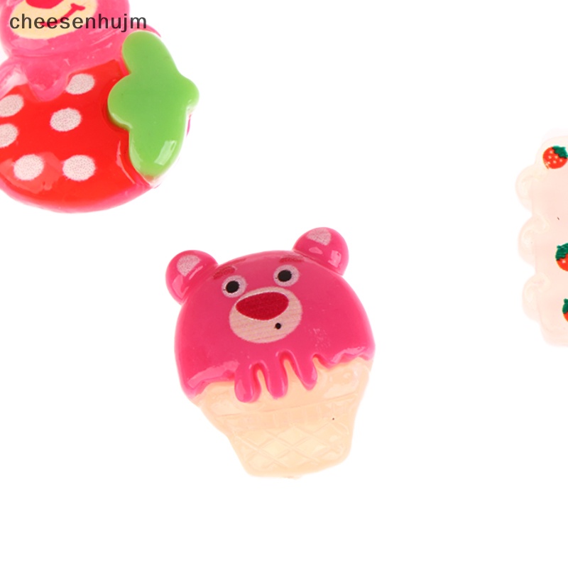 Set 10 Kẹp Tóc Hình Gấu Hồng / Dâu Tây Bằng Nhựa Resin DIY