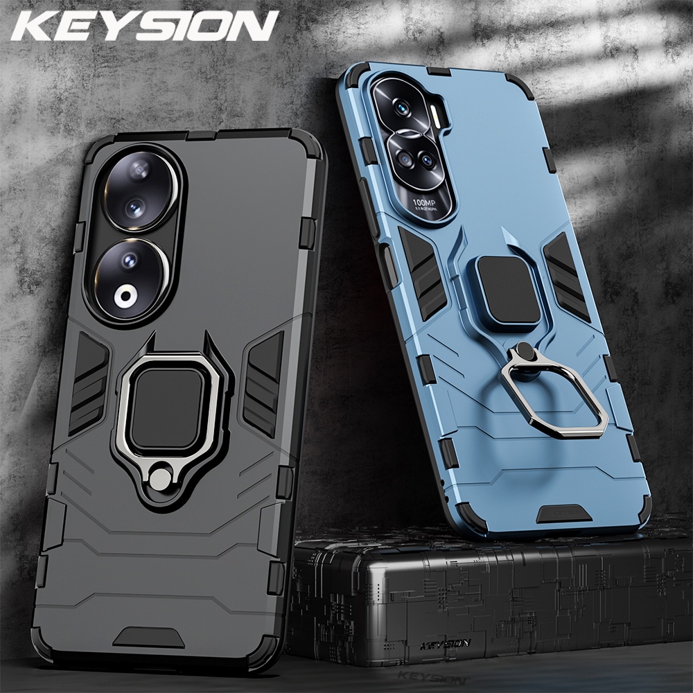Ốp Điện Thoại Silicon Dẻo + PC Kiểu Giáp Chống Sốc Kèm Giá Đỡ Nhẫn Cho Honor 90 5G 90 Lite 5G Huawei
