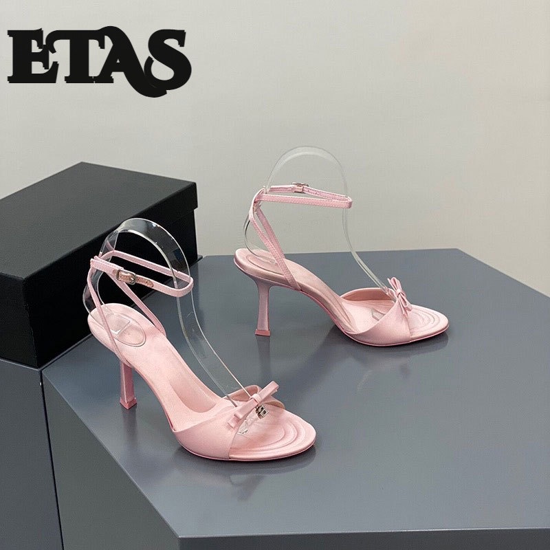 Giày Cao Gót Hở Ngón Quai Nơ Đính Đá Thời Trang Mới Cho Nữ