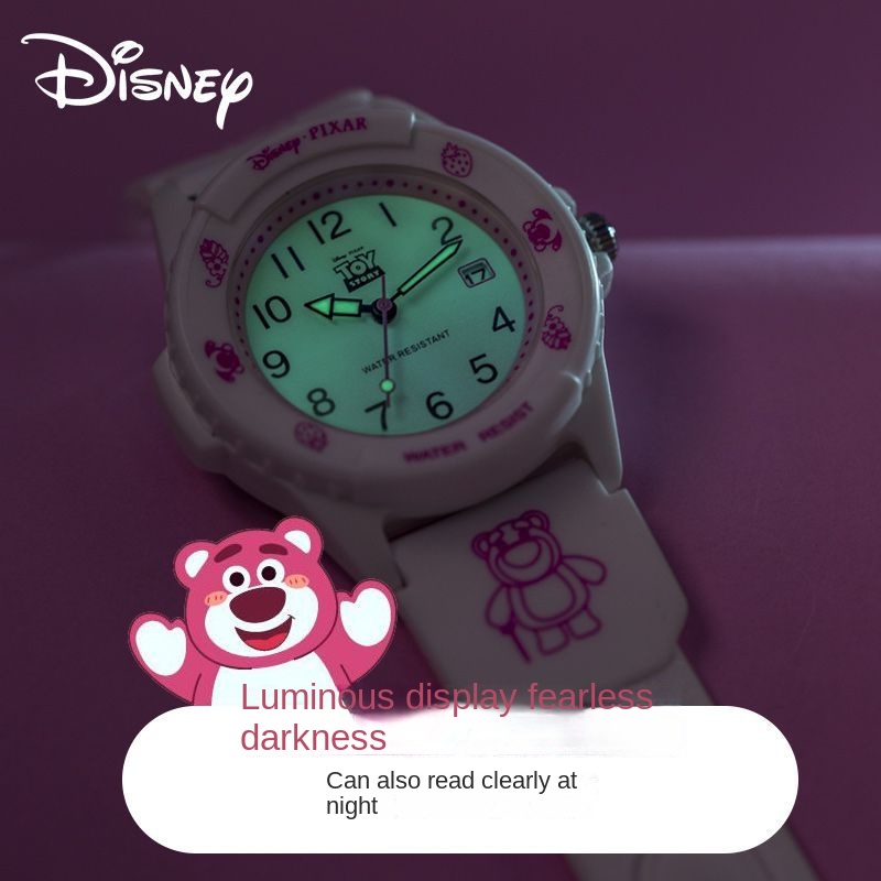 Đồng Hồ Quartz Hình Gấu Dâu Tây Disney Dễ Thương Chống Thấm Nước Phát Sáng Cho Nữ