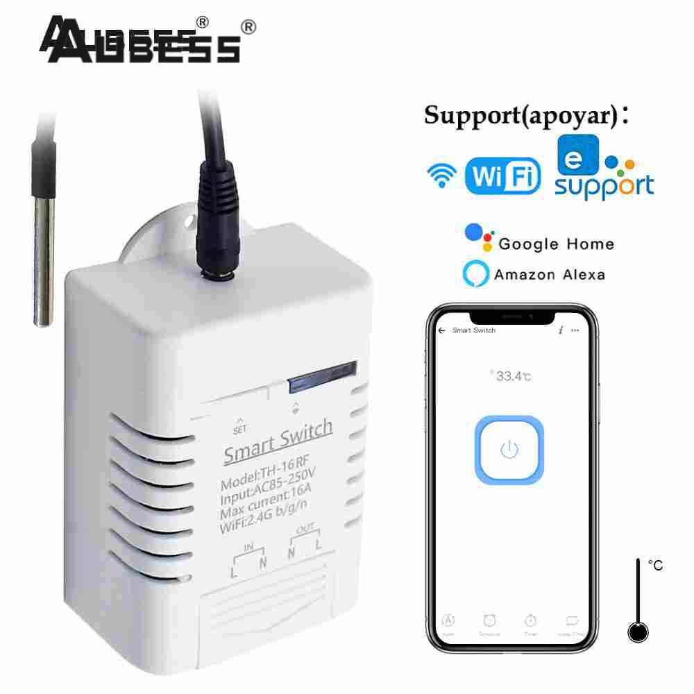 Aubess Aubess Ewelink Th16 Công Tắc Thông Minh Kiểm Soát Nhiệt Độ Độ Ẩm Không Dây 16a Công Tắc Wifi Tương Thích Với Alexa Google Home