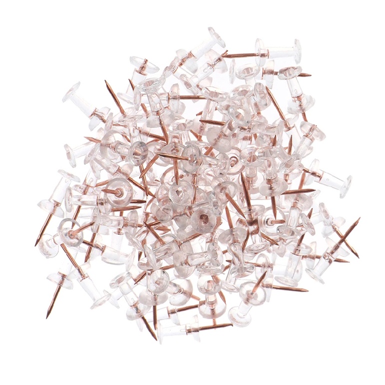 New 100pcs Transparent Rose Gold Push Pins Thumb Board Pins Drawing Wall Tacks