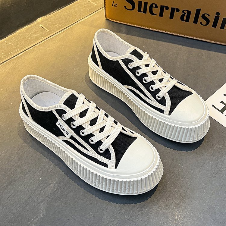 Giày Thể Thao Vải Canvas Đế Dày Buộc Dây Mẫu Mới 2023 Thời Trang Xuân Thu Cho Nữ