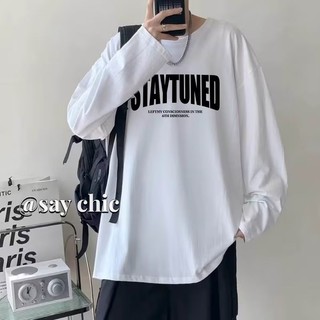 Áo thun dài tay cổ tròn in chữ đơn giản thời trang cho nam