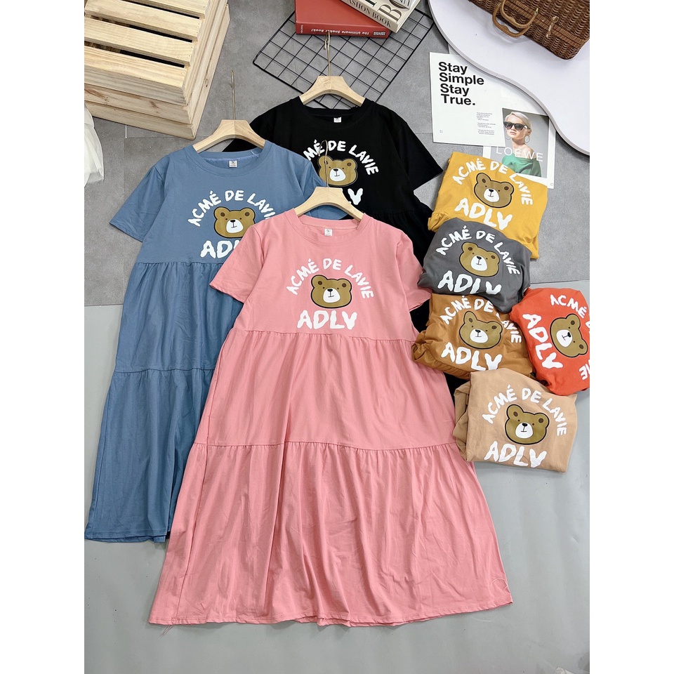 Váy bầu cotton gấu chữ ADLV 3 tầng cao cấp💕thiết kế sang chảnh siêu đẹp, mát mềm mịn💕Freesize 43~72kg V1708