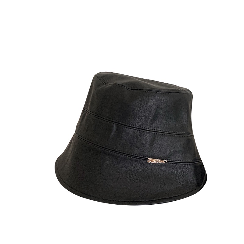 Mũ Bucket Chất Liệu Da Màu Đen Phong Cách Thời Trang Nhật Bản Dành Cho Nữ