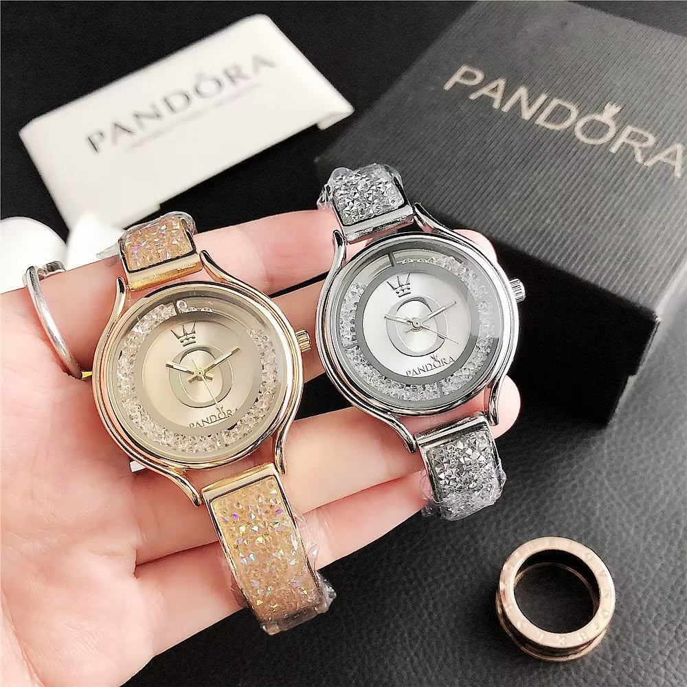 Đồng Hồ Pandora Mặt Tròn Đính Đá Thời Trang Cho Cặp Đôi