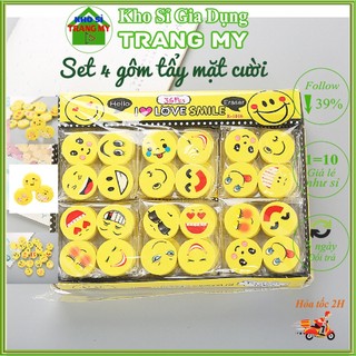 Combo 4 gôm tẩy icon hình mặt cười dễ thương mềm, dẻo, tẩy sạch.