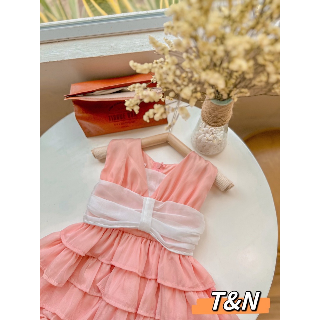 Sét váy tơ óng thiết kế 5 tầng mềm mại cho bé đi chơi đi tiệc